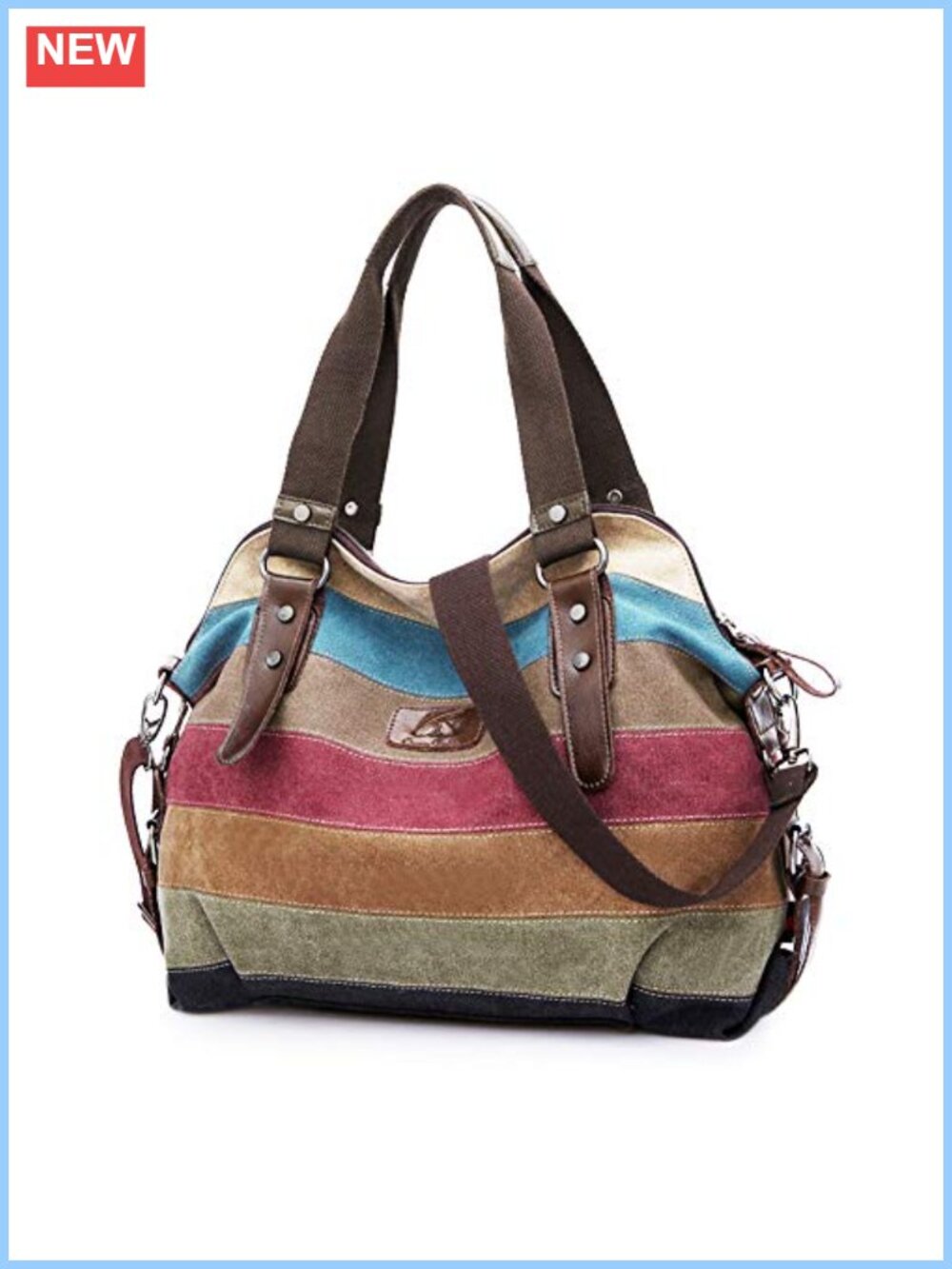 Cotton Canvas Striped Lattice Crossbody Hobo Shoulder Bag Purse Tote Women